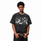 Vintage Acid Wash Skate Inline Photo Graphic Tee | Black White Skatepark Action Unisex Oversized Heavy Cotton Streetwear T-Shirt