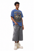 Vintage Acid Wash Skate & Spin DJ Skeleton Graphic Tee | Old School Hip Hop Vinyl Skateboard Unisex Oversized Heavy Cotton Streetwear T-Shirt