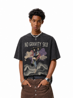 Vintage Acid Wash No Gravity Sk8 Abstract Skate Graphic Tee | Minimal Surreal Skateboarding Unisex Oversized Heavy Cotton Streetwear T-Shirt