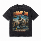 Game On Pickleball Battle Washed Black Oversized T-Shirt | Retro Gamer Sport Mashup Tee