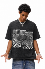 Vintage Acid Wash Skate Into The Void Optical Illusion Striped Skate Graphic Tee | Cyber Off Grid Monochrome Skateboarding Unisex Oversized Heavy Cotton Streetwear T-Shirt