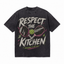 Respect The Kitchen Pickleball Grunge Washed Black Oversized T-Shirt | Retro Pickleball Meme Streetwear Tee