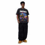Fortnite Pickleball Battle Washed Black Oversized T-Shirt | Victory Royale Game Sport Mashup Tee