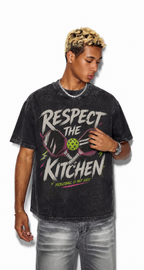Respect The Kitchen Pickleball Grunge Washed Black Oversized T-Shirt | Retro Pickleball Meme Streetwear Tee