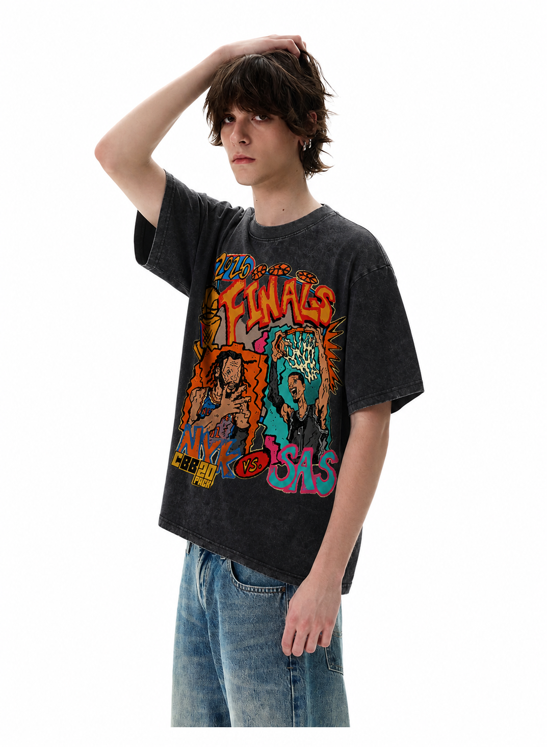 Vintage Acid Wash 2026 NBA Finals NYK vs SAS Graffiti Graphic Tee | Retro Basketball Unisex Oversized High-Quality Cotton Blend Streetwear T-Shirt