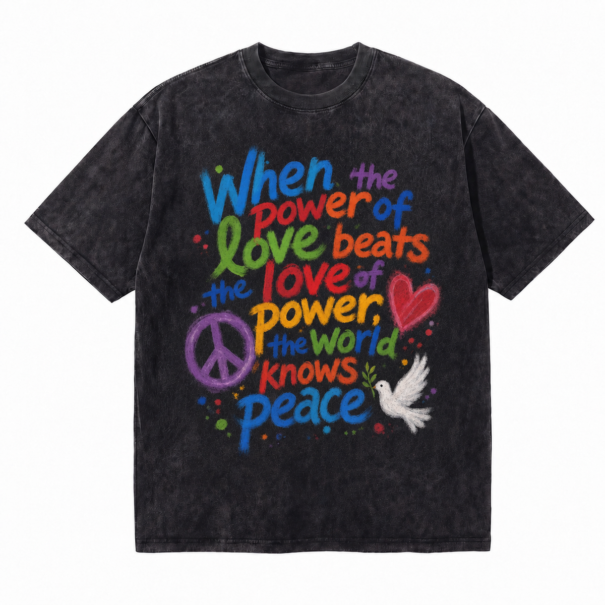 LAWLESSROW Hippie Dove Peace Symbol Vintage Tee