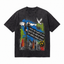 Vintage Acid Wash Street Graffiti Peace Dove Cityscape Love Over Power Quote Graphic Tee | Retro Unisex Oversized High-Quality Cotton Blend Streetwear T-Shirt
