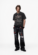 Vintage Acid Wash Helicopter Masked Figure Protest Quote Grunge Street Graphic Tee | Retro Unisex Oversized High-Quality Cotton Blend Streetwear T-Shirt