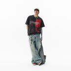 Vintage Acid Wash Skateboarding Is Not A Crime Red Block Silhouette Skate Protest Graphic Tee | Rebel Skate Unisex Oversized High-Quality Cotton Blend Streetwear T-Shirt