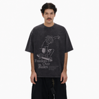 Vintage Acid Wash Freedom Over Rules Minimal Line Art Skateboarder Graphic Tee | Street Skate Freedom Unisex Oversized High-Quality Cotton Blend Streetwear T-Shirt