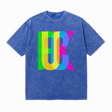 Vintage Acid Wash Rainbow Glitch FCK Bold Letter Graphic Tee LGBTQ Oversized Punk Street T-Shirt