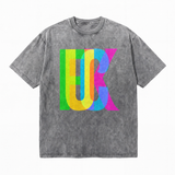 Vintage Acid Wash Rainbow Glitch FCK Bold Letter Graphic Tee LGBTQ Oversized Punk Street T-Shirt