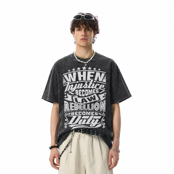 LAWLESSROW Seven Star Border Anti Injustice Slogan Collage Vintage Tee - hover
