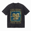 LAWLESSROW Gothic Flame Frame Skull Heart Washed T-Shirt