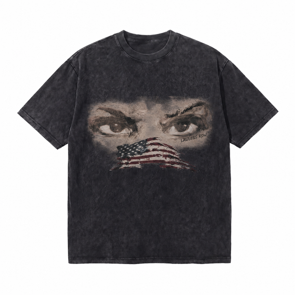 LAWLESSROW Torn US Flag Mask Eyes Vintage Tee
