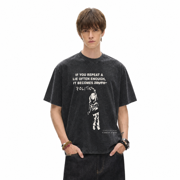 LAWLESSROW Anti Politics Lie Quote Street Portrait Collage Vintage Tee - hover