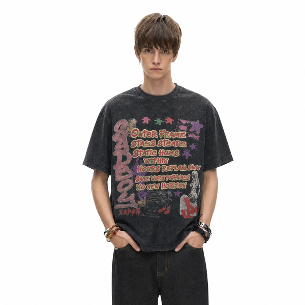 LAWLESSROW Outer Frame Static Hums Verse Text Collage Vintage Tee - hover