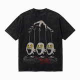 Vintage Acid Wash Puppeteer Hand Dollar Eyes Kids Anti-Capitalism Graphic Oversized Street T-Shirt