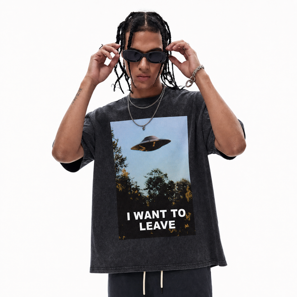 LAWLESSROW I Want To Leave UFO Forest Photo Collage Vintage Tee - hover
