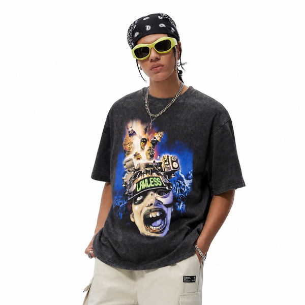 LAWLESSROW Horror Mind Machine Face Collage Vintage Tee - hover