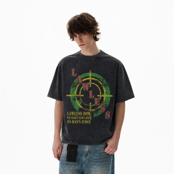 LAWLESSROW Rasta Target Crosshair Lawless Slogan Collage Vintage Tee - hover