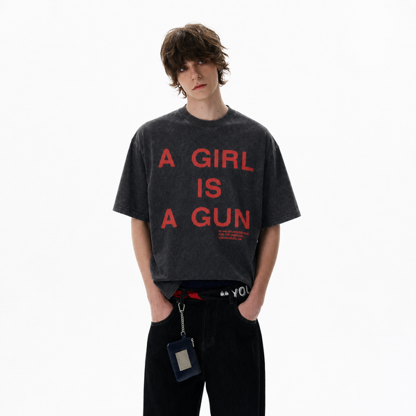 LAWLESSROW A Girl Is A Gun Bold Red Text Collage Vintage Tee - hover