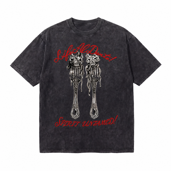 LAWLESSROW Skull Fork Life Al Dente Script Collage Vintage Tee