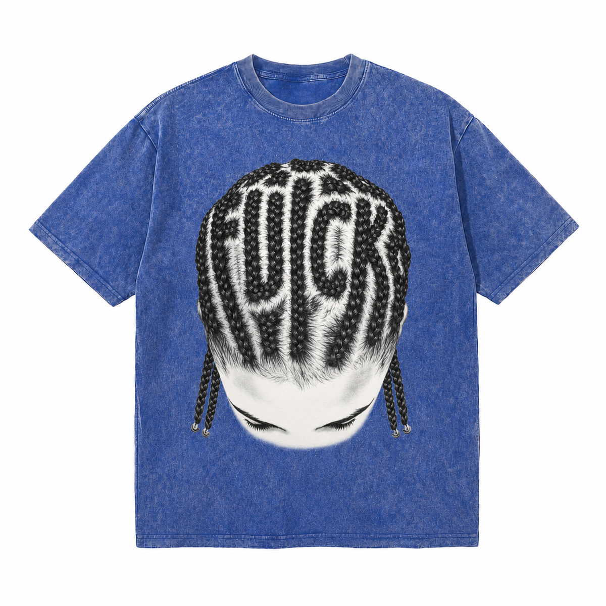 Vintage Acid Wash Braided Hair Graphic T-Shirt | Streetwear Oversized Unisex Cotton Tee | Urban Hip Hop Fashion Heavyweight Graphic Shirt