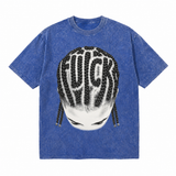 Vintage Acid Wash Braided Hair Graphic T-Shirt | Streetwear Oversized Unisex Cotton Tee | Urban Hip Hop Fashion Heavyweight Graphic Shirt