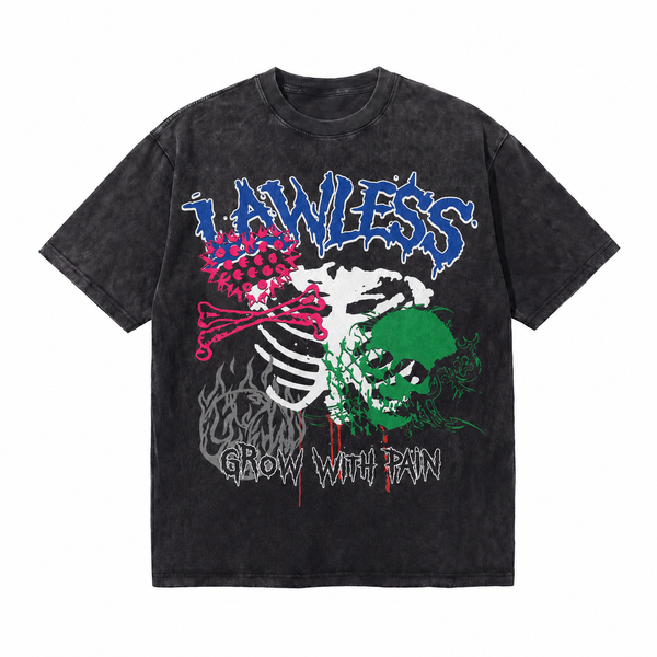 LAWLESSROW Grow With Pain Skeleton Skull Vintage Tee