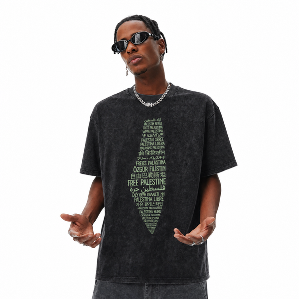 LAWLESSROW Vintage Acid Wash Free Palestinage Map Typography Graphic Tee - hover