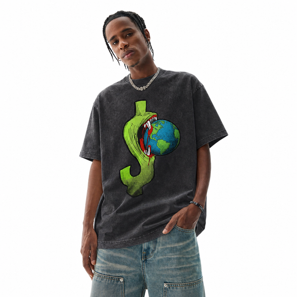 LAWLESSROW Anti-Capitalism Globe Graphic T-Shirt - hover