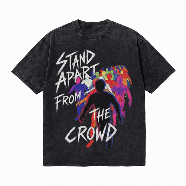 Vintage Acid Wash Colorful Crowd Silhouette Graphic Tee | Punk "Stand Apart From The Crowd" Unisex Oversized Heavy Cotton Distressed Black Streetwear T-Shirt