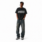 Vintage Washed Human Evolution Barcode Graphic Tee, Anti-Consumerism Oversized Streetwear T-Shirt