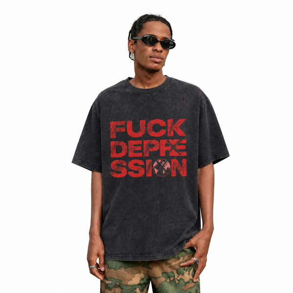 LAWLESSROW Anti Depression Bold Red Text Vintage Tee - hover