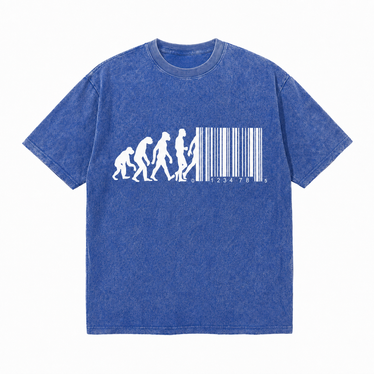 Vintage Washed Human Evolution Barcode Graphic Tee, Anti-Consumerism Oversized Streetwear T-Shirt