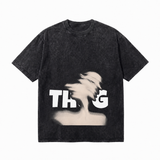 Vintage Acid Wash Blur Faded Silhouette THUG Oversized Minimal Dark Street Graphic T-Shirt