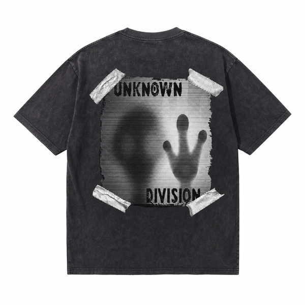 Vintage Acid Wash Back Print Tape Frame Shadow Hand Unknown Division Distressed Punk Oversized Street T-Shirt