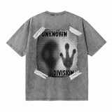 Vintage Acid Wash Back Print Tape Frame Shadow Hand Unknown Division Distressed Punk Oversized Street T-Shirt