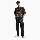 Vintage Acid Wash Cosmic Trippy Multi-Eyed Alien Hands Graphic Tee | Psychedelic Space Lawless Unisex Oversized Heavy Cotton Distressed Black Streetwear T-Shirt