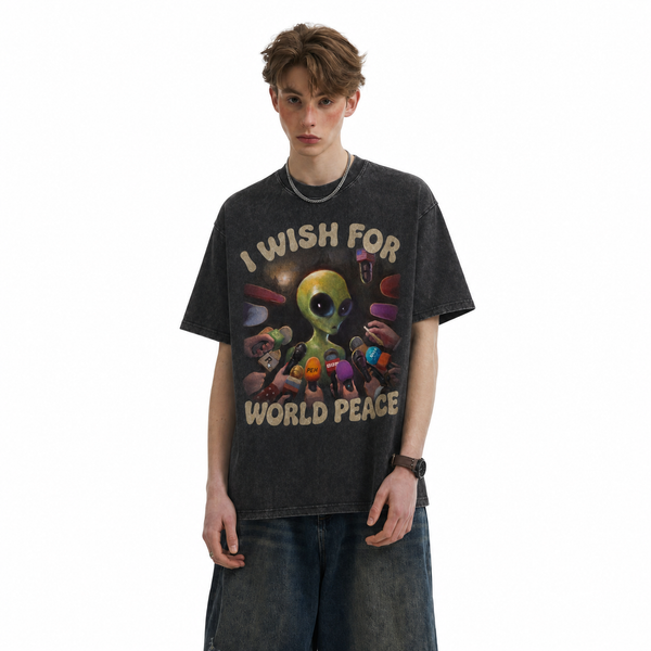 LAWLESSROW I Wish For World Peace Alien Reporter Graphic Tee - hover
