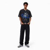 Vintage Acid Wash Glitch Skeleton Lawless Row Graphic Tee | Cyber Punk Dark Grunge Unisex Oversized Heavy Cotton Distressed Black Streetwear T-Shirt