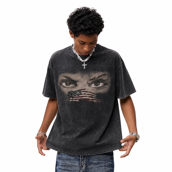 LAWLESSROW Torn US Flag Mask Eyes Vintage Tee - hover