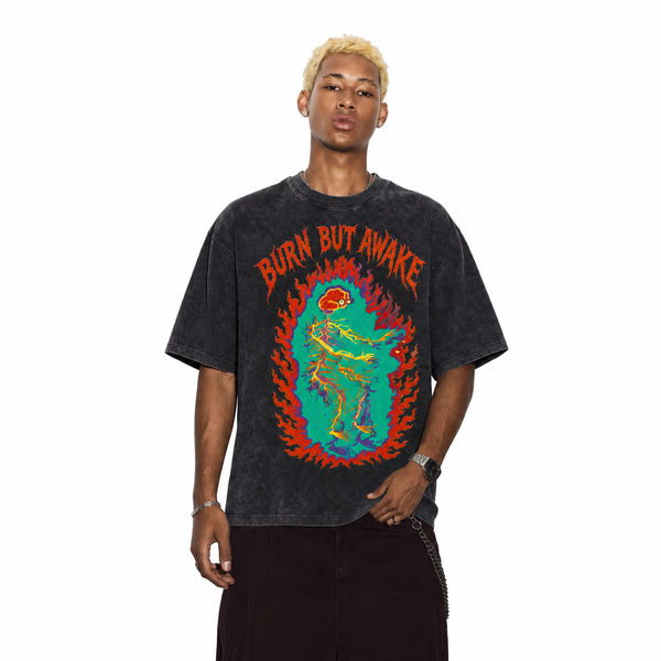 LAWLESSROW Burn But Awake Psychedelic Skeleton Vintage Tee - hover