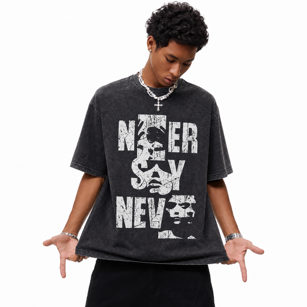 LAWLESSROW Never Say Never Grunge Overlay Portrait Graphic Tee - hover