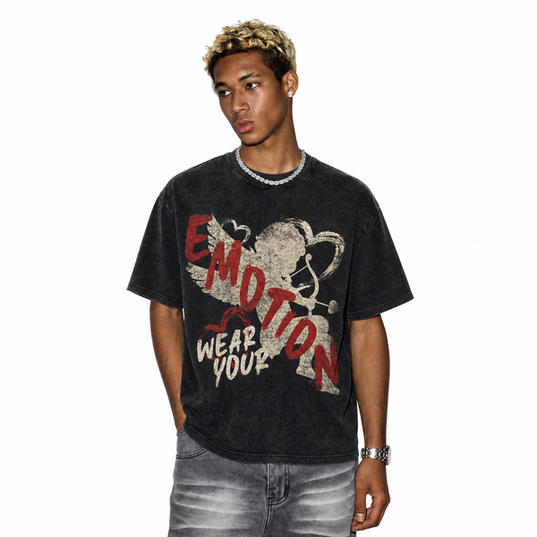 LAWLESSROW Retro Brush Stroke Love Slogan Washed Street T-Shirt - hover