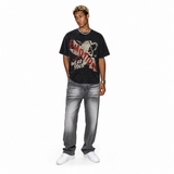 Vintage Acid Wash Cupid Heart Wear Your Emotion Distressed Graffiti Graphic Oversized Y2K Street T-Shirt
