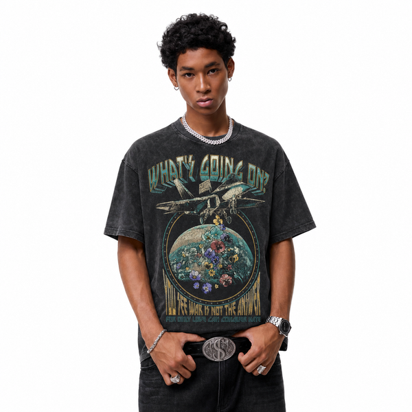 LAWLESSROW What’s Going On Anti-War Floral Earth Jet Vintage Tee - hover