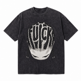 Vintage Acid Wash Braided Hair Graphic T-Shirt | Streetwear Oversized Unisex Cotton Tee | Urban Hip Hop Fashion Heavyweight Graphic Shirt