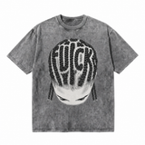 Vintage Acid Wash Braided Hair Graphic T-Shirt | Streetwear Oversized Unisex Cotton Tee | Urban Hip Hop Fashion Heavyweight Graphic Shirt